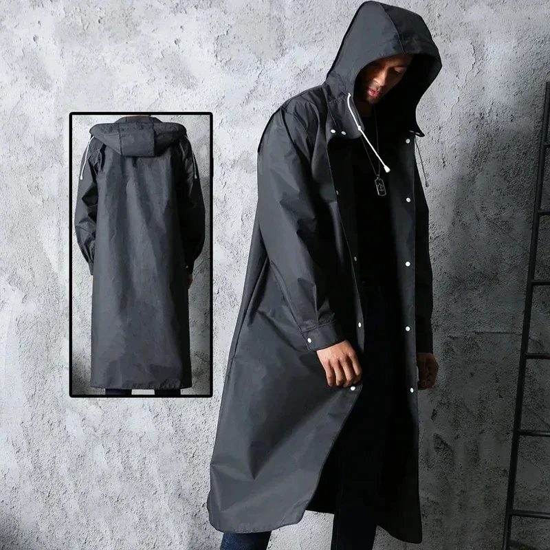 Women'S Fashion Rain Jacket - Black Fashion Adult Waterproof Long Raincoat