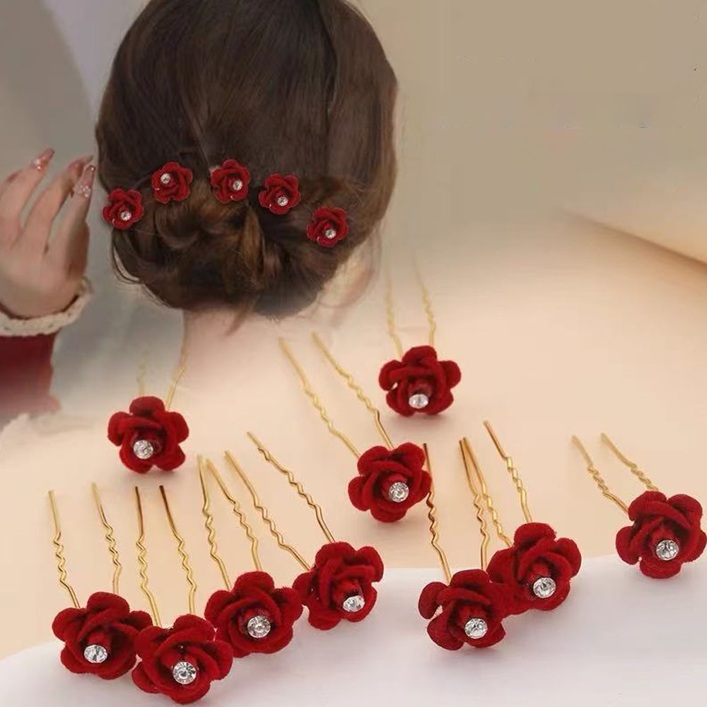Women Fashion Hub - 10Pcs Rose Hair Accessories Wedding Bride