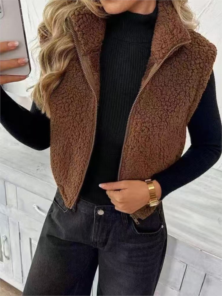 Women'S Fashion Gilet - Women Plush Vest Autumn Fashion Stand