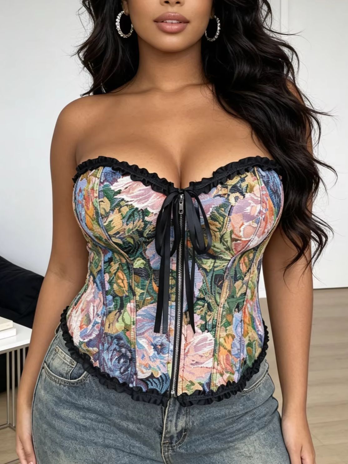 Corset Top Boned - Women's Plus Size Front Zip Victorian