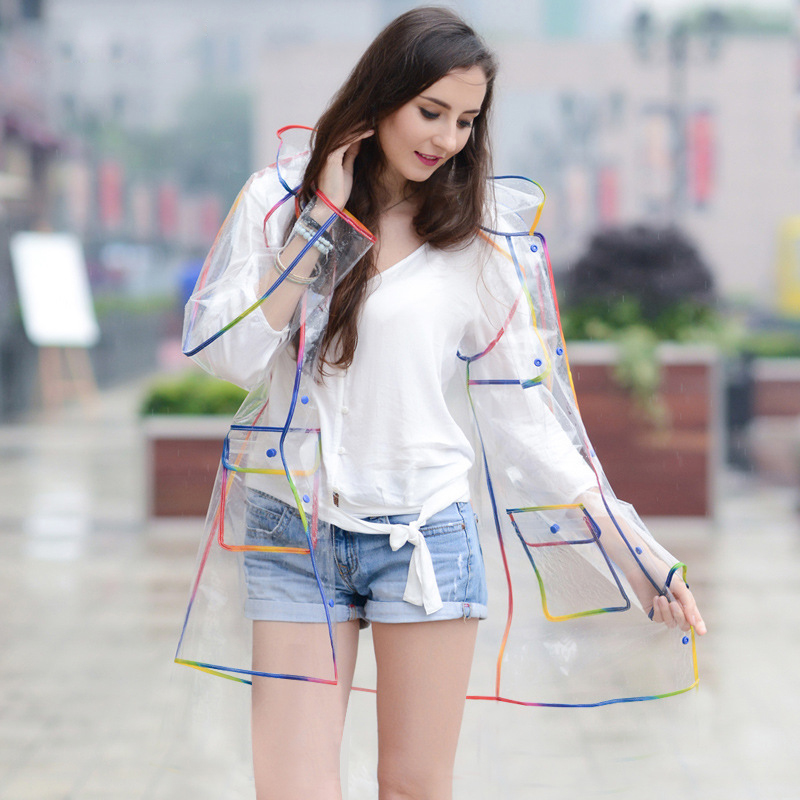 Colorful Rainbow Edge Transpar - Women'S Fashion Rain Jacket 评论和价格