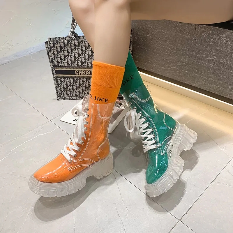 Transparent Platform Boots 202 - Women'S Fashion Rain Boots 评论和价格