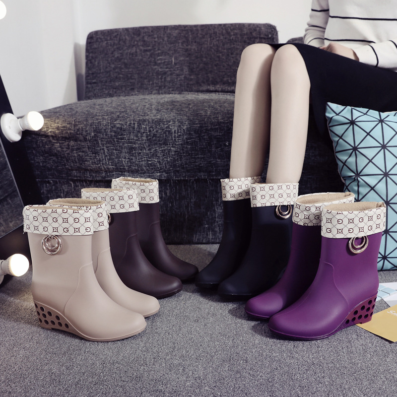Korean Style Wedges Mid Tube R - Women'S Fashion Rain Boots 评论和价格