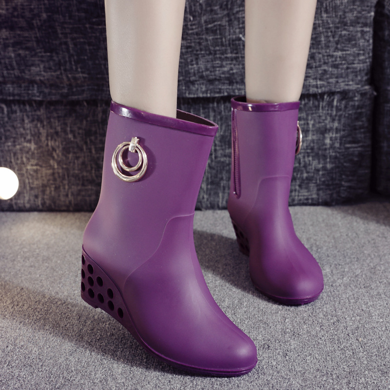 Korean Style Wedges Mid Tube R - Women'S Fashion Rain Boots 评论和价格