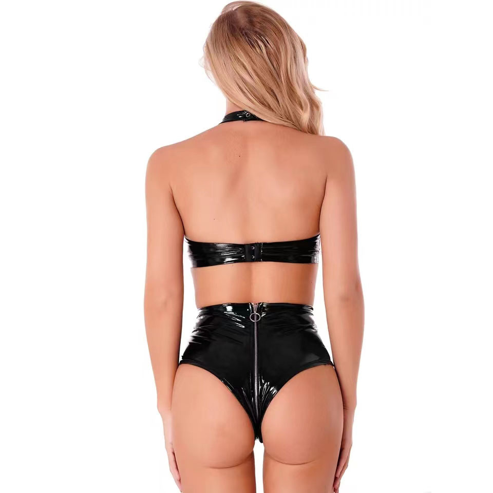 Sexy Black Shiny Pu Latex Leat - Corset Top Boned 评论和价格