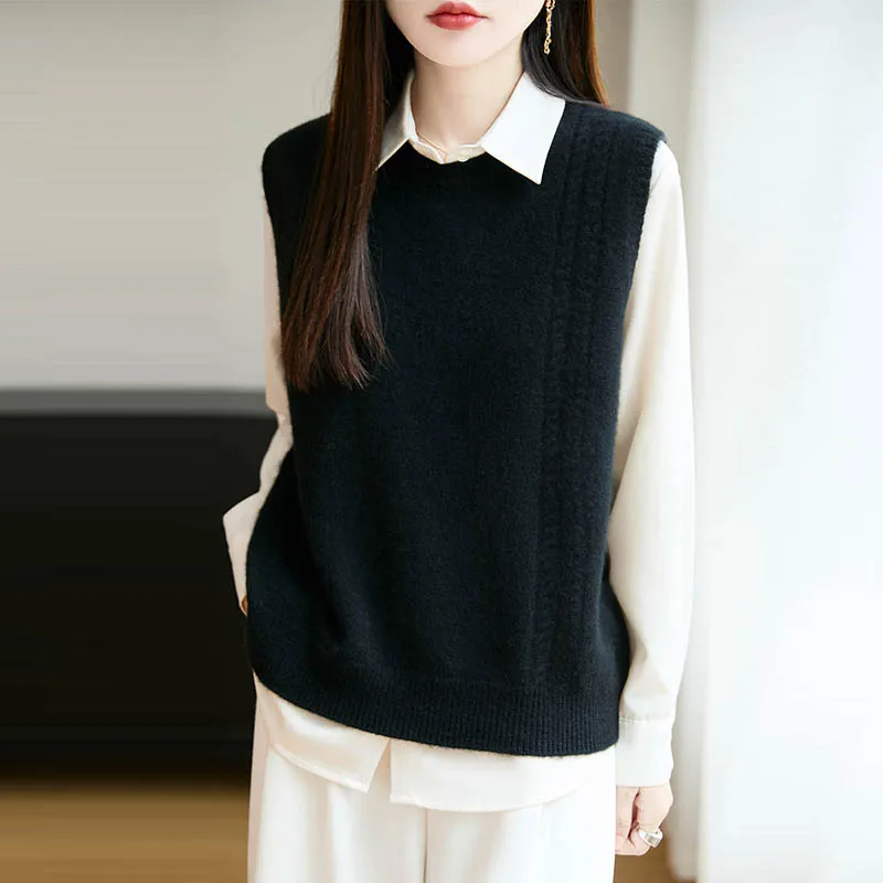 Merino Wool O Neck Sleeveless  - Knitted Vest Women 评论和价格