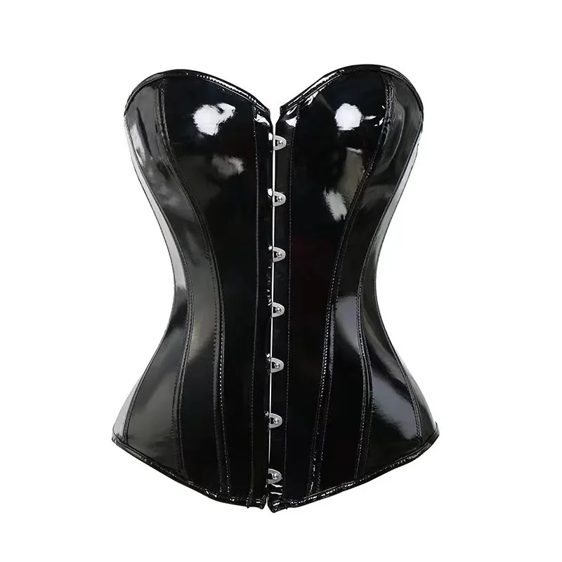 Black PVC Leather Corsets Bust - Corset Top Boned 评论和价格
