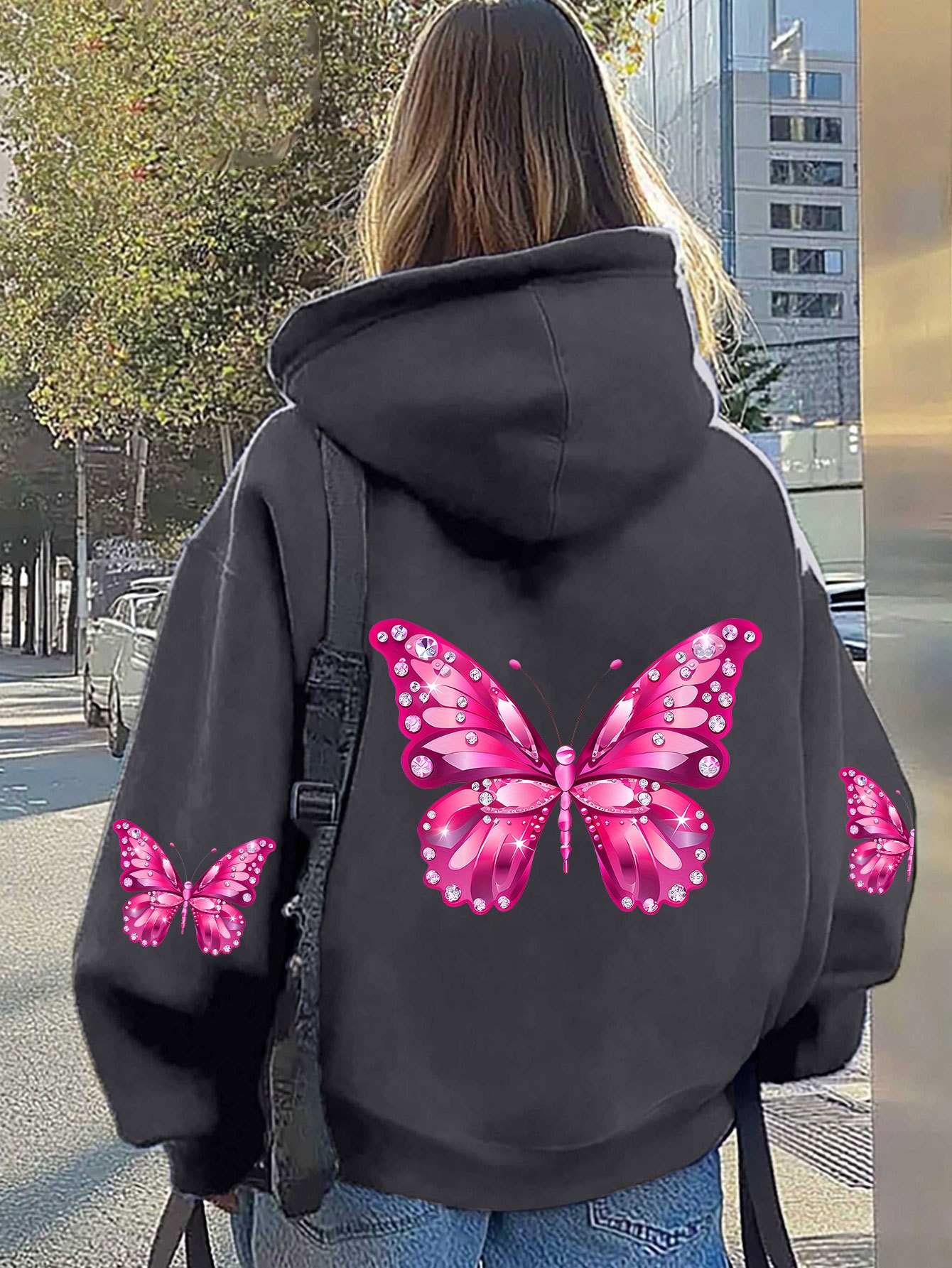 Women Butterfly Print Hoodie U - Hoodie Women Oversized 评论和价格