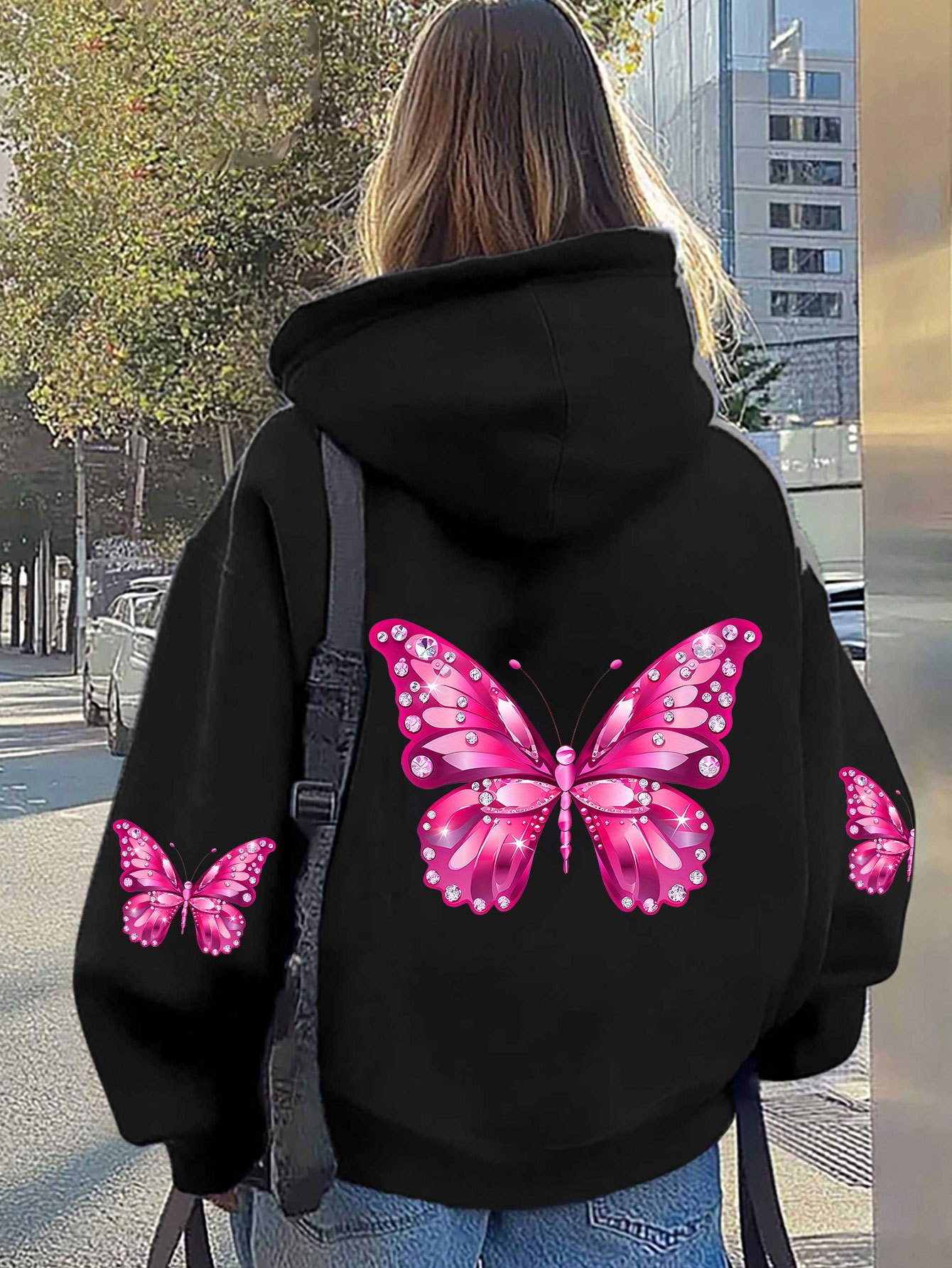 Women Butterfly Print Hoodie U - Hoodie Women Oversized 评论和价格