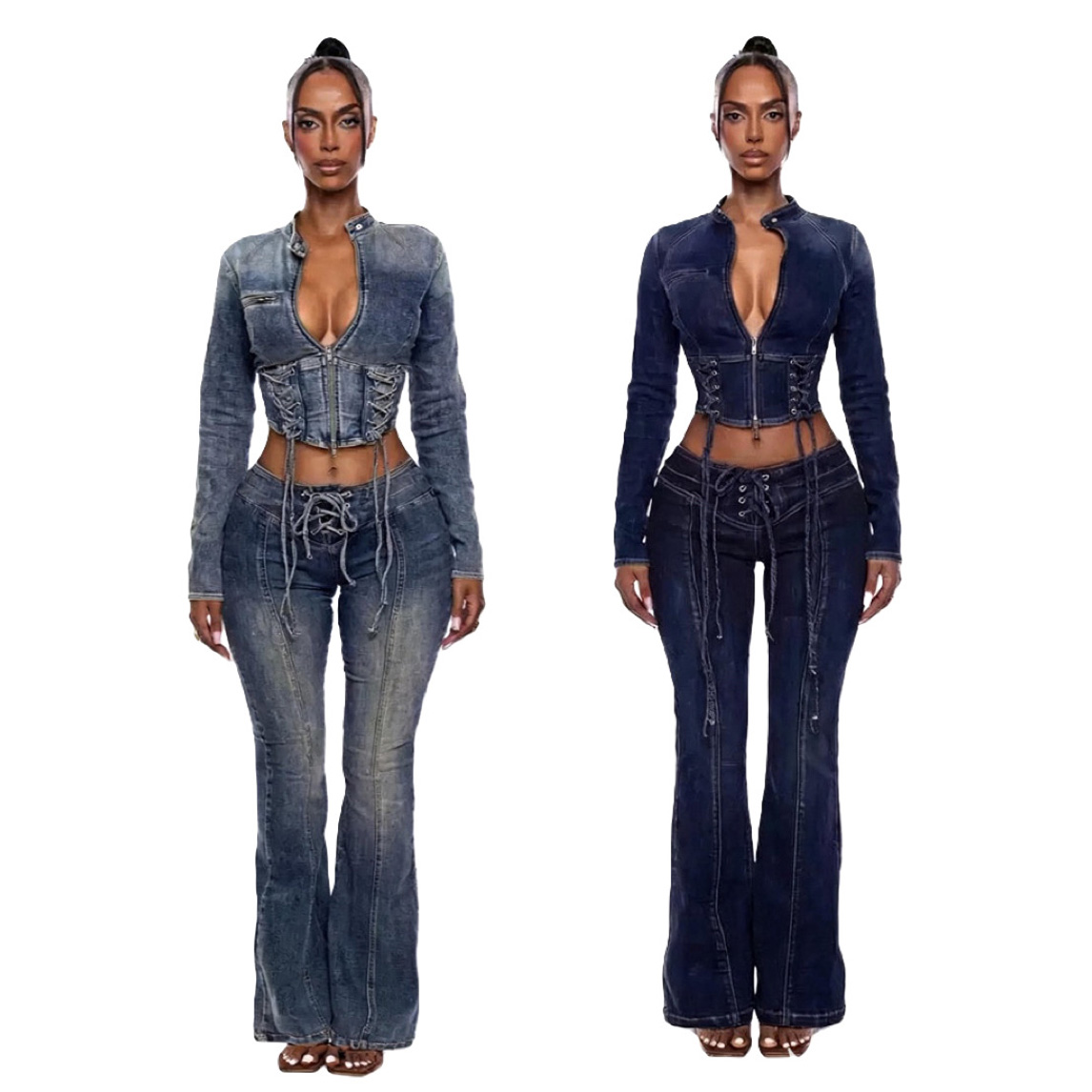 Crop Denim Jackets Coat Elegan - Tie Dye Two Piece 评论和价格