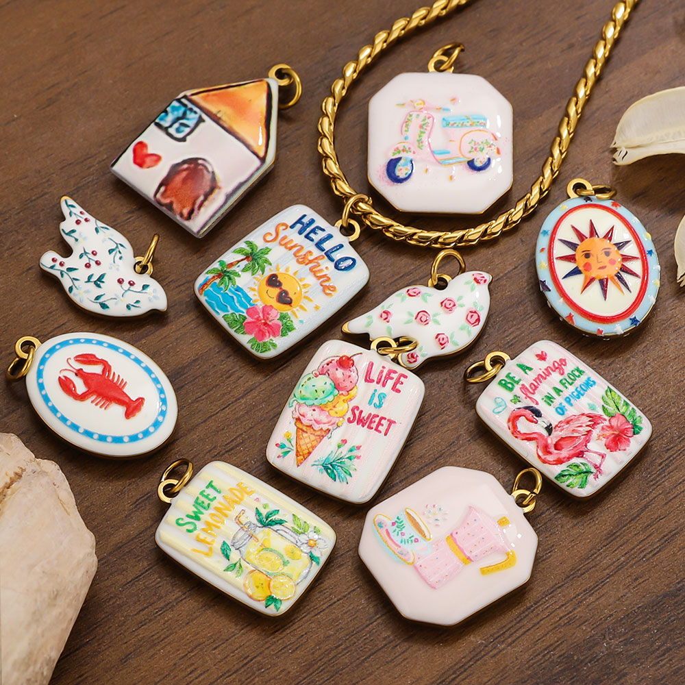 2 Pcs  Double-Sided Enamel Sta - Women Fashion Jewellery 评论和价格