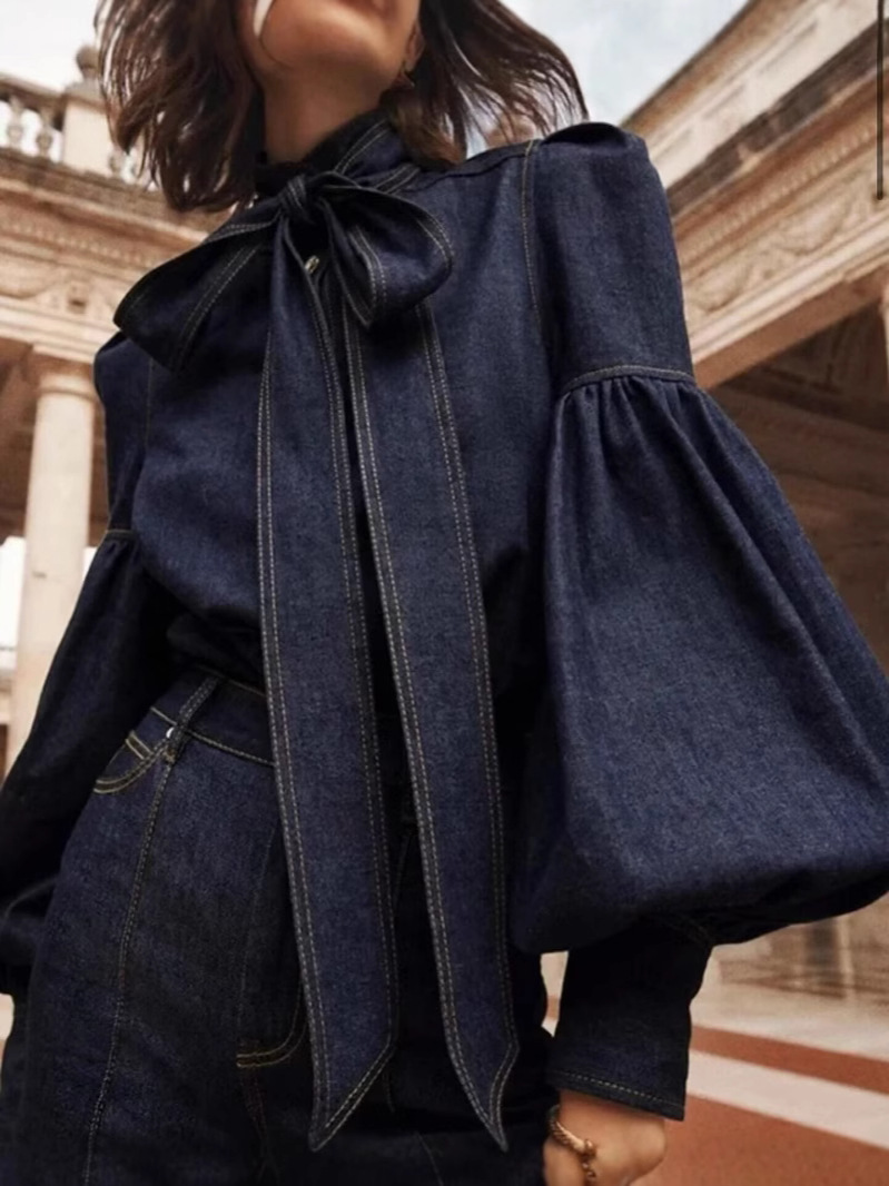 AW Urban Imitation Denim Blous - Puff Sleeve Blouse 评论和价格