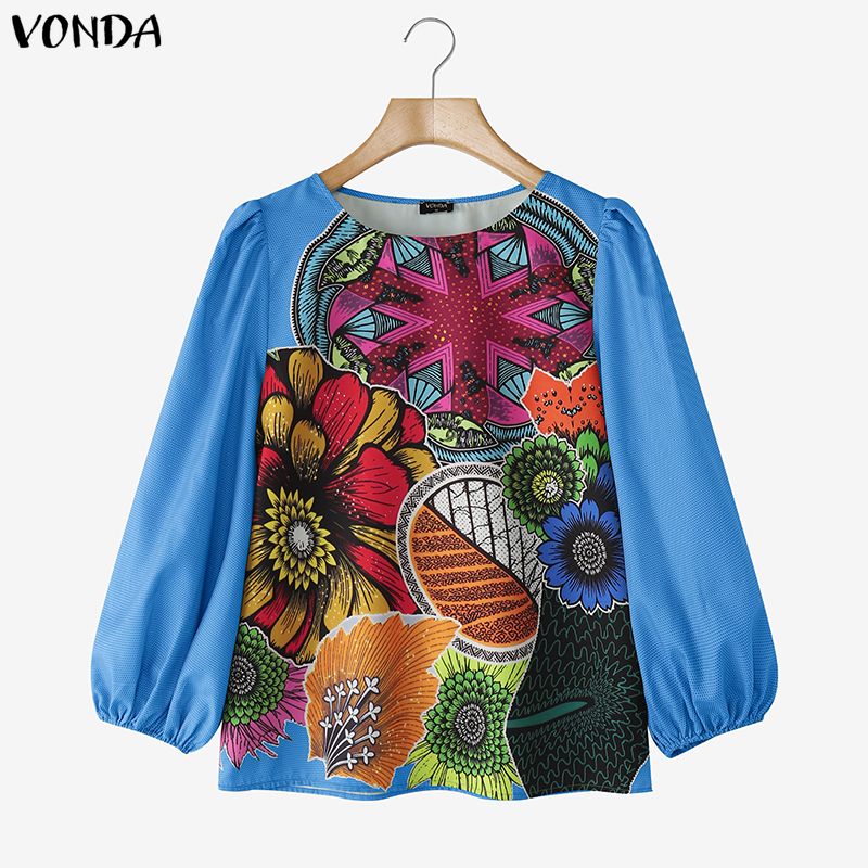 Plus Size 5XL VONDA Women Fash - Puff Sleeve Blouse 评论和价格